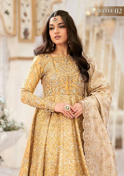 Aik Atelier Wedding Festive 24 LOOK 09 – Gold Designer Dress with intricate embroidery and embellishments. Shop wedding dresses at Maria Faisal.