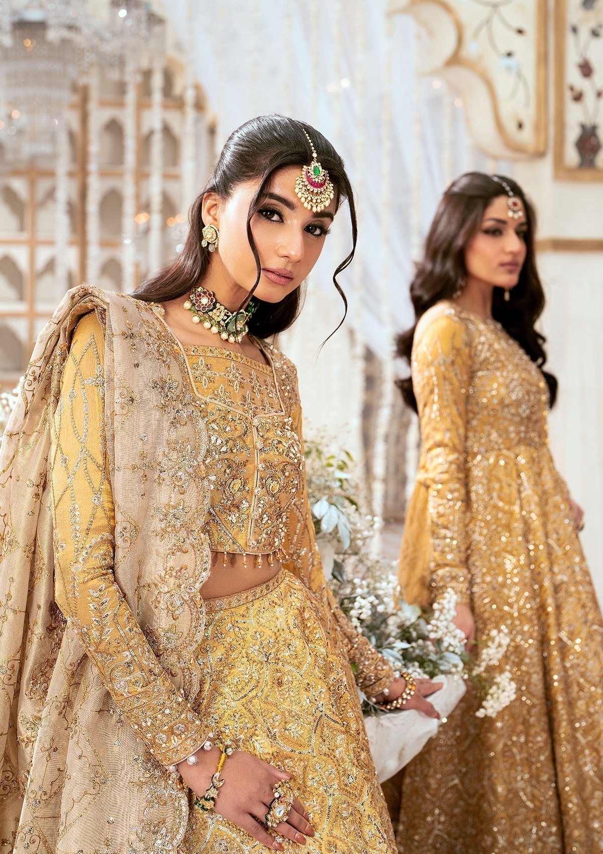 Aik Atelier Wedding Festive 24 LOOK 09 – Gold Designer Dress with intricate embroidery and embellishments. Shop wedding dresses at Maria Faisal.