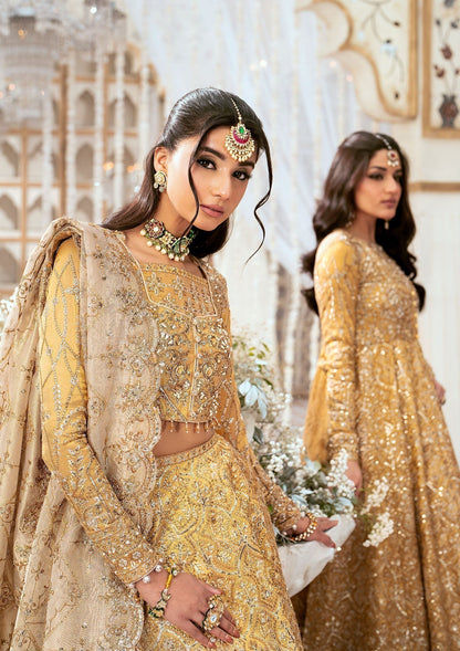 Aik Atelier Wedding Festive 24 LOOK 09 – Gold Designer Dress with intricate embroidery and embellishments. Shop wedding dresses at Maria Faisal.