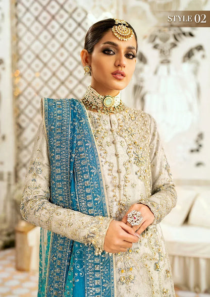 Aik Atelier Wedding Festive 24 LOOK 10 – Light Grey Designer Dress with intricate embroidery and embellishments. Shop wedding dresses at Maria Faisal.