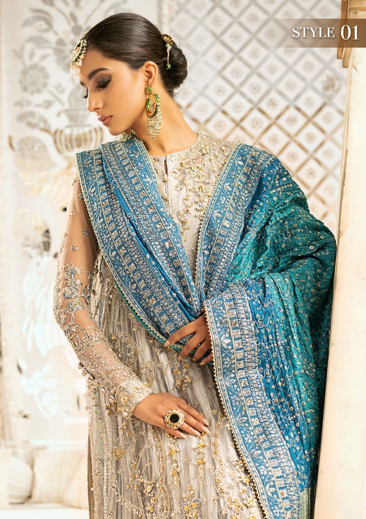 Aik Atelier Wedding Festive 24 LOOK 10 – Light Grey Designer Dress with intricate embroidery and embellishments. Shop wedding dresses at Maria Faisal.