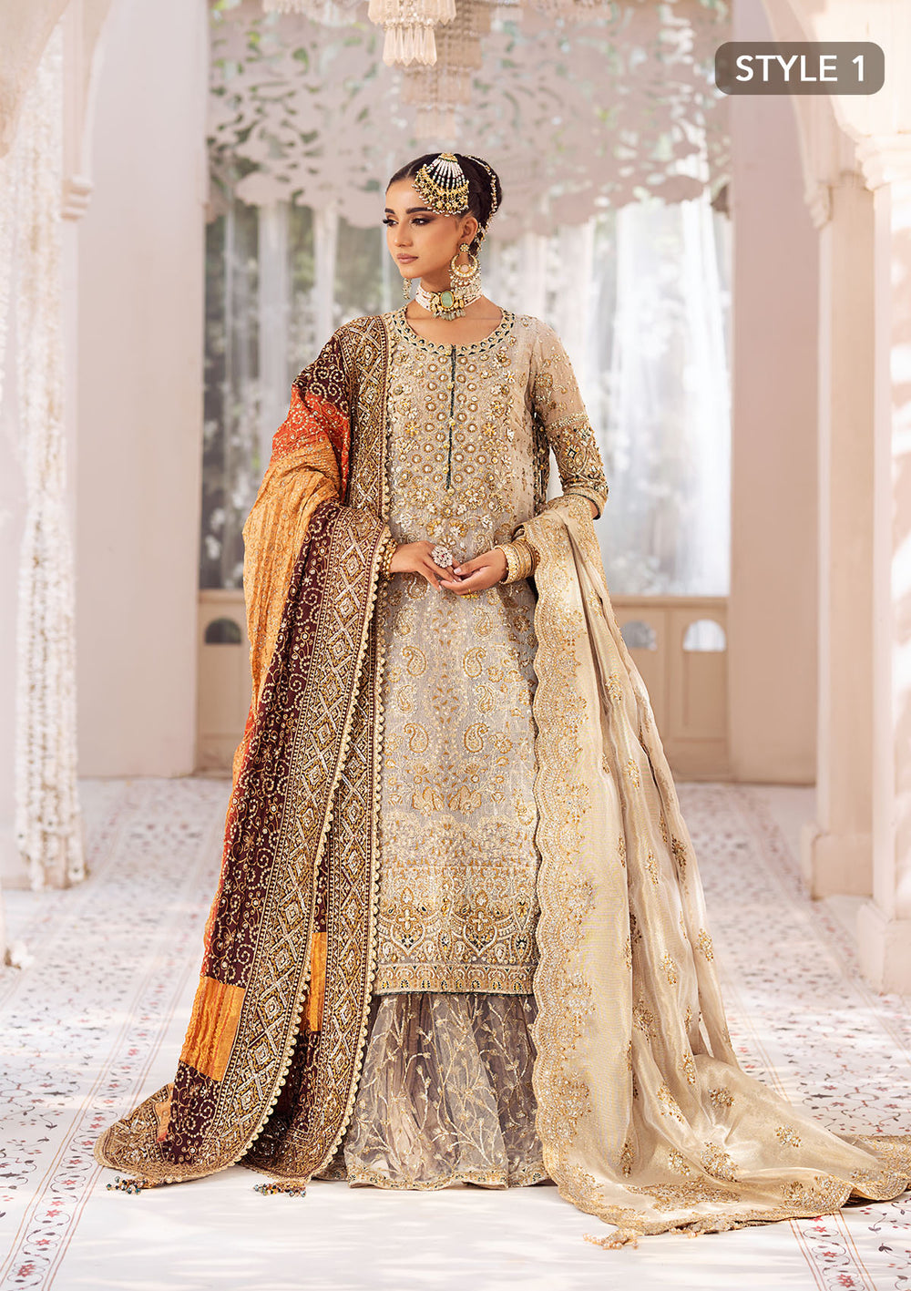 Aik Atelier Wedding Festive 24 Vol 2 LOOK 1– Off White Pakistani Dress with intricate embroidery and embellishments. Shop elegant Asian dresses at Maria Faisal.