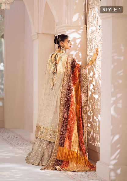 Aik Atelier Wedding Festive 24 Vol 2 LOOK 1– Off White Pakistani Dress with intricate embroidery and embellishments. Shop elegant Asian dresses at Maria Faisal.