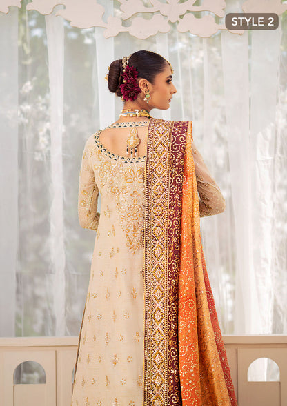 Aik Atelier Wedding Festive 24 Vol 2 LOOK 1– Off White Pakistani Dress with intricate embroidery and embellishments. Shop elegant Asian dresses at Maria Faisal.