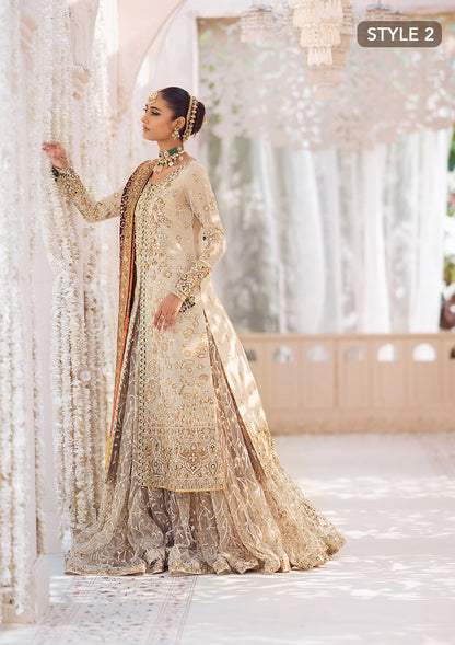 Aik Atelier Wedding Festive 24 Vol 2 LOOK 1– Off White Pakistani Dress with intricate embroidery and embellishments. Shop elegant Asian dresses at Maria Faisal.