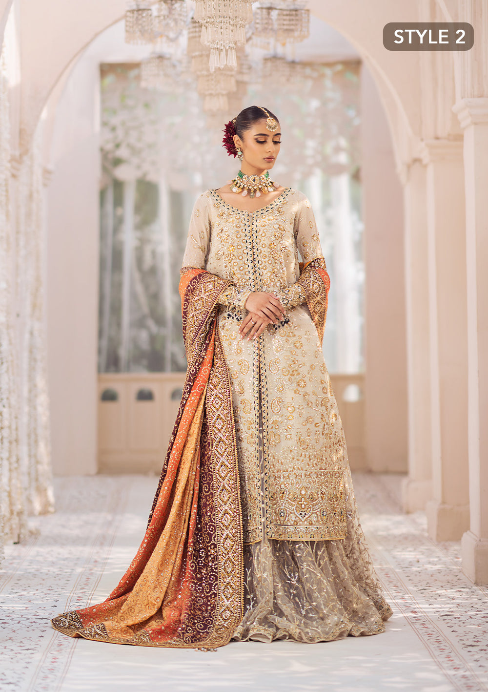 Aik Atelier Wedding Festive 24 Vol 2 LOOK 1– Off White Pakistani Dress with intricate embroidery and embellishments. Shop elegant Asian dresses at Maria Faisal.