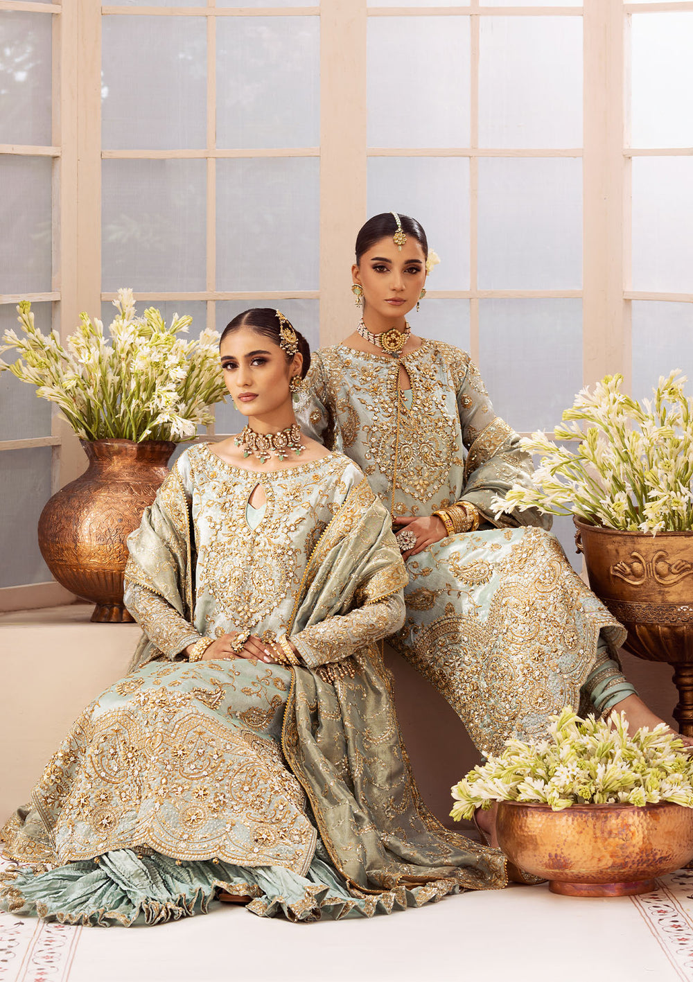 Aik Atelier Wedding Festive 24 Vol 2 LOOK 03 – Ice Blue Pakistani Dress with intricate embroidery and embellishments. Shop elegant Asian dresses at Maria Faisal.