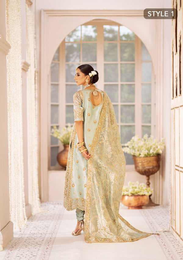Aik Atelier Wedding Festive 24 Vol 2 LOOK 03 – Ice Blue Pakistani Dress with intricate embroidery and embellishments. Shop elegant Asian dresses at Maria Faisal.