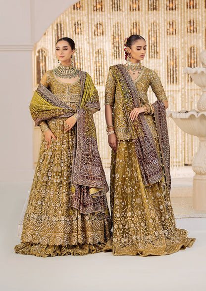 Aik Atelier Wedding Festive 24 Vol 2 LOOK 04 – Olive Pakistani Dress with intricate embroidery and embellishments. Shop elegant Asian dresses at Maria Faisal.