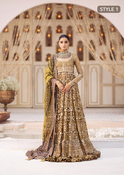 Aik Atelier Wedding Festive 24 Vol 2 LOOK 04 – Olive Pakistani Dress with intricate embroidery and embellishments. Shop elegant Asian dresses at Maria Faisal.