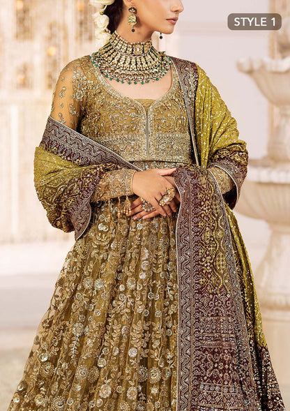 Aik Atelier Wedding Festive 24 Vol 2 LOOK 04 – Olive Pakistani Dress with intricate embroidery and embellishments. Shop elegant Asian dresses at Maria Faisal.