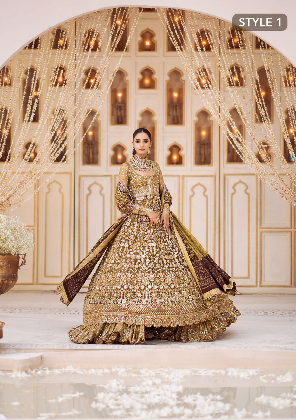 Aik Atelier Wedding Festive 24 Vol 2 LOOK 04 – Olive Pakistani Dress with intricate embroidery and embellishments. Shop elegant Asian dresses at Maria Faisal.