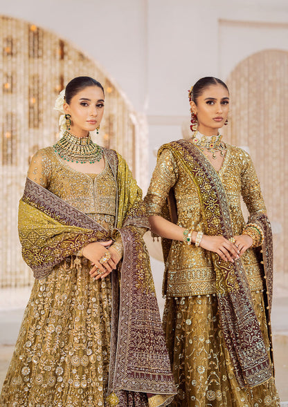 Aik Atelier Wedding Festive 24 Vol 2 LOOK 04 – Olive Pakistani Dress with intricate embroidery and embellishments. Shop elegant Asian dresses at Maria Faisal.