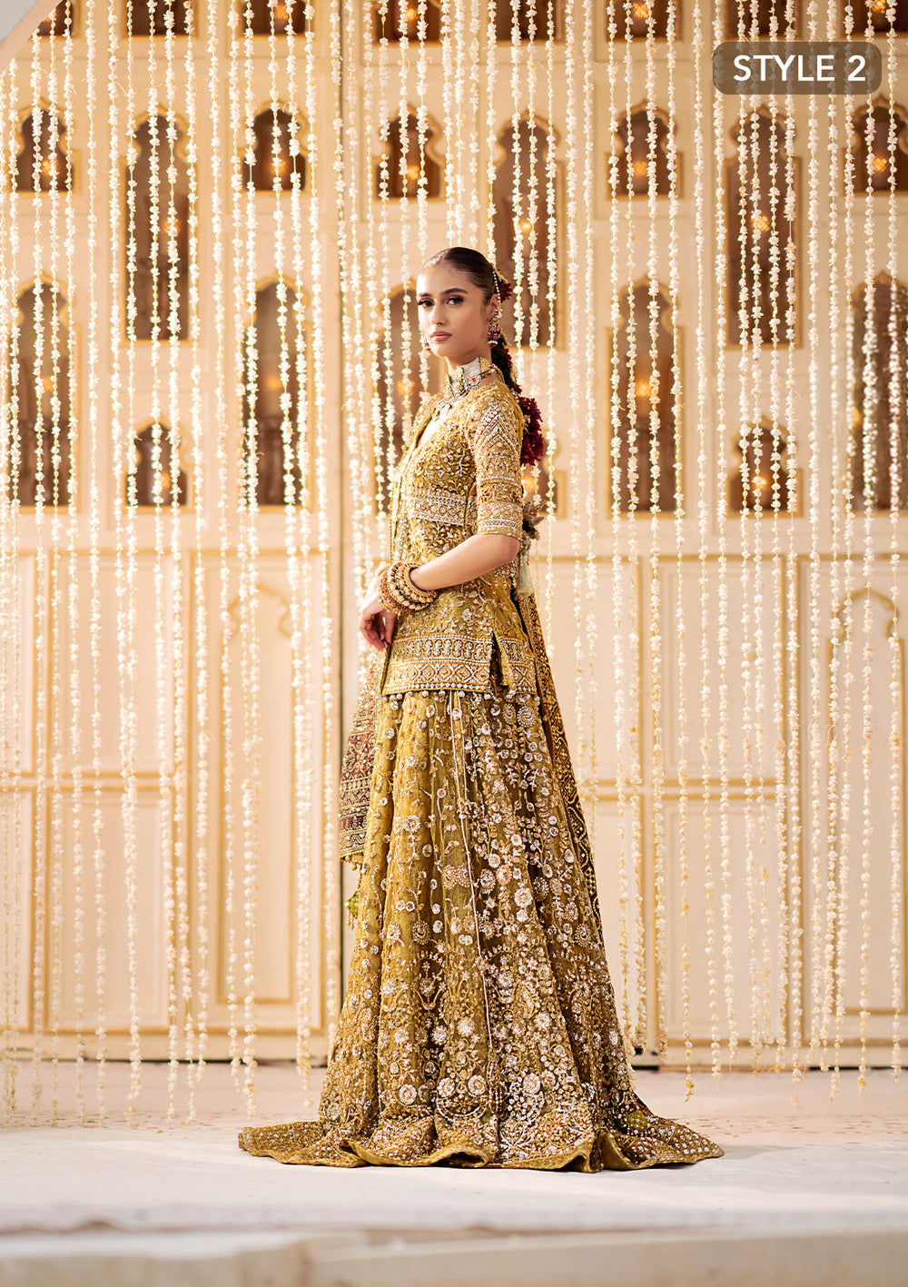 Aik Atelier Wedding Festive 24 Vol 2 LOOK 04 – Olive Pakistani Dress with intricate embroidery and embellishments. Shop elegant Asian dresses at Maria Faisal.