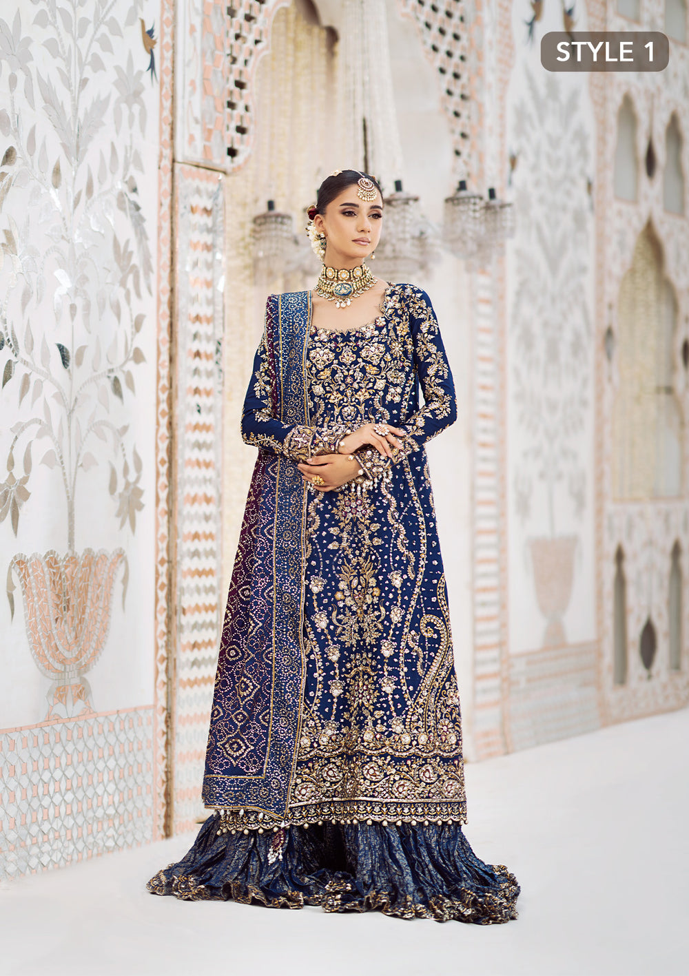 Aik Atelier Wedding Festive 24 Vol 2 LOOK 05 – Navy Blue Pakistani Dress with intricate embroidery and embellishments. Shop elegant Asian dresses at Maria Faisal.