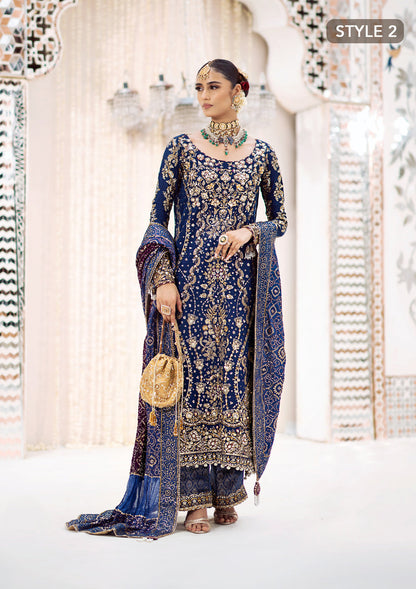 Aik Atelier Wedding Festive 24 Vol 2 LOOK 05 – Navy Blue Pakistani Dress with intricate embroidery and embellishments. Shop elegant Asian dresses at Maria Faisal.