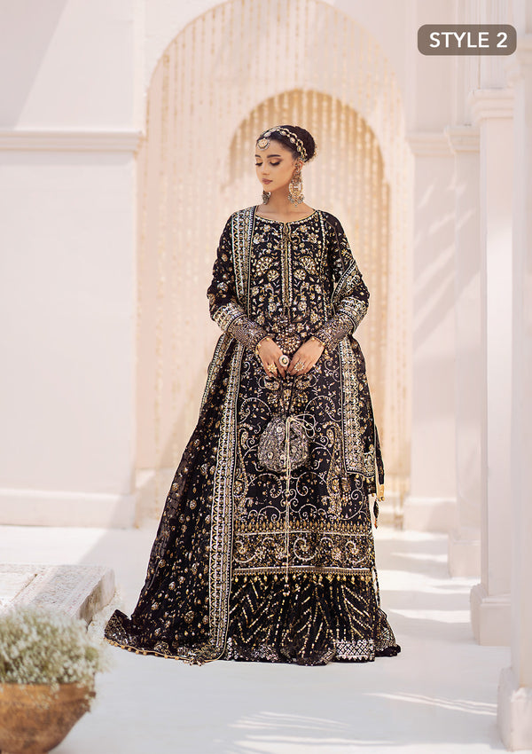 Aik Atelier Wedding Festive 24 Vol 2 LOOK 07 – Black Pakistani Dress with intricate embroidery and embellishments. Shop elegant Asian dresses at Maria Faisal.