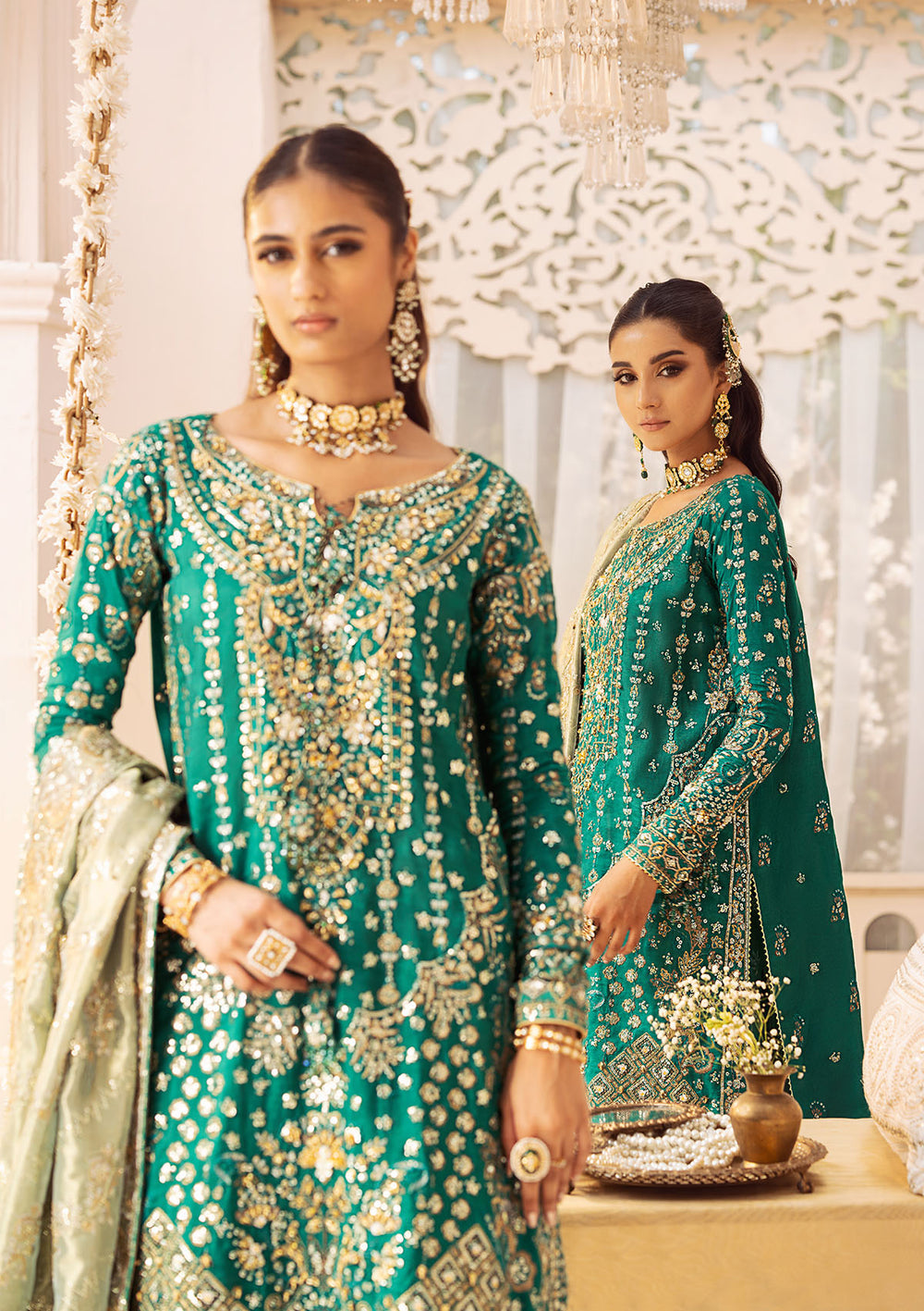Aik Atelier Wedding Festive 24 Vol 2 LOOK 09 – Emerald Green Pakistani Dress with intricate embroidery and embellishments. Shop elegant Asian dresses at Maria Faisal.