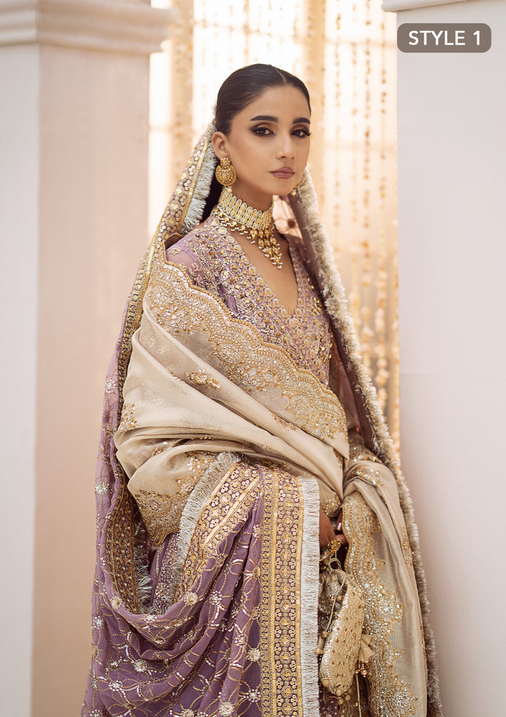 Aik Atelier Wedding Festive 24 Vol 2 LOOK 10 – Lilac Pakistani Dress with intricate embroidery and embellishments. Shop elegant Asian dresses at Maria Faisal.