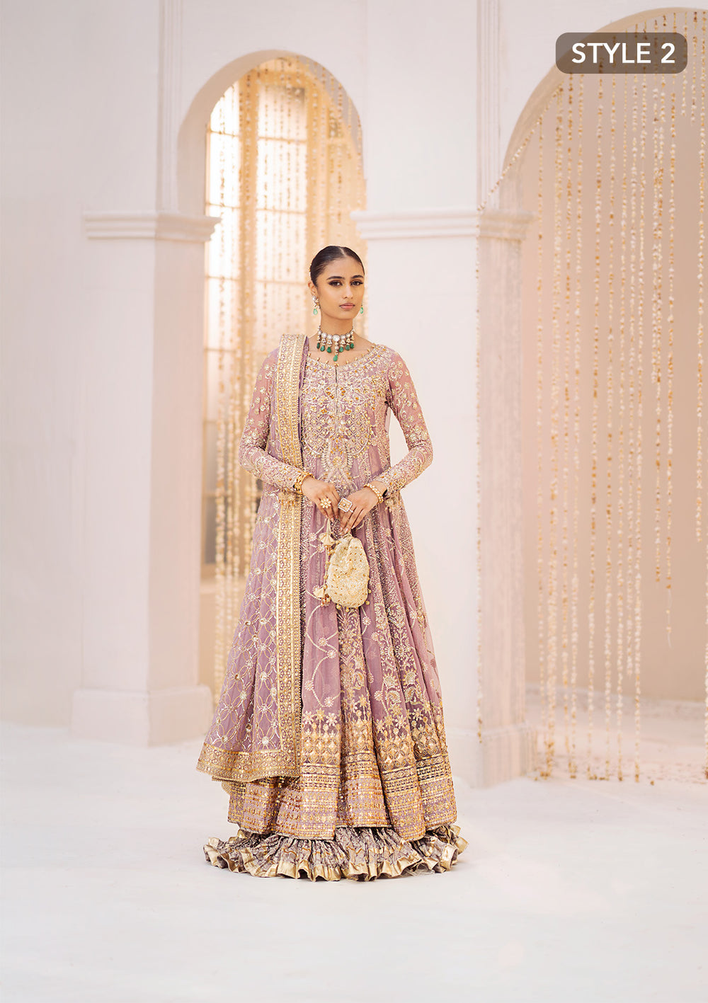 Aik Atelier Wedding Festive 24 Vol 2 LOOK 10 – Lilac Pakistani Dress with intricate embroidery and embellishments. Shop elegant Asian dresses at Maria Faisal.