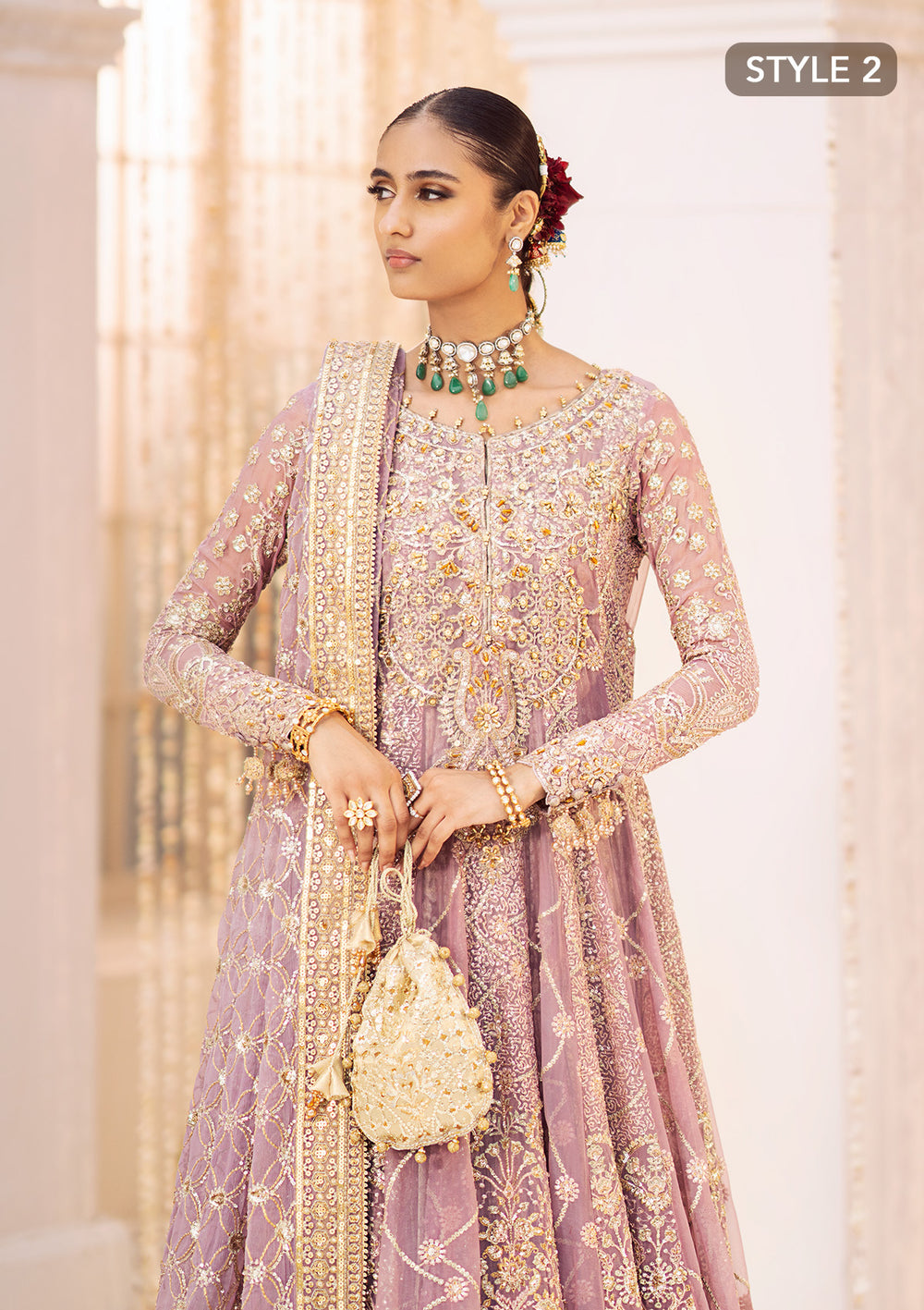 Aik Atelier Wedding Festive 24 Vol 2 LOOK 10– Lilac Pakistani Dress with intricate embroidery and embellishments. Shop elegant Asian dresses at Maria Faisal.