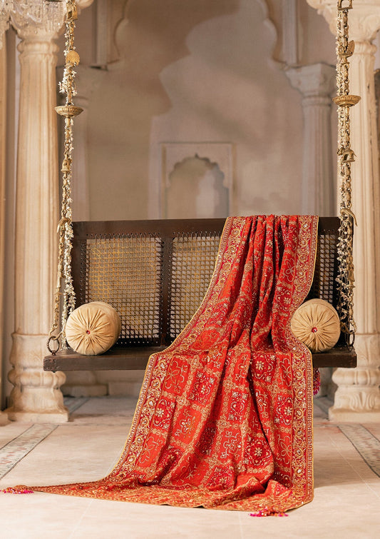 Aik Atelier | Wedding Festive 26 | CORAL MEDIUM SILK SHAWL - Bridal Dress - available at Maria Faisal in UK and USA.