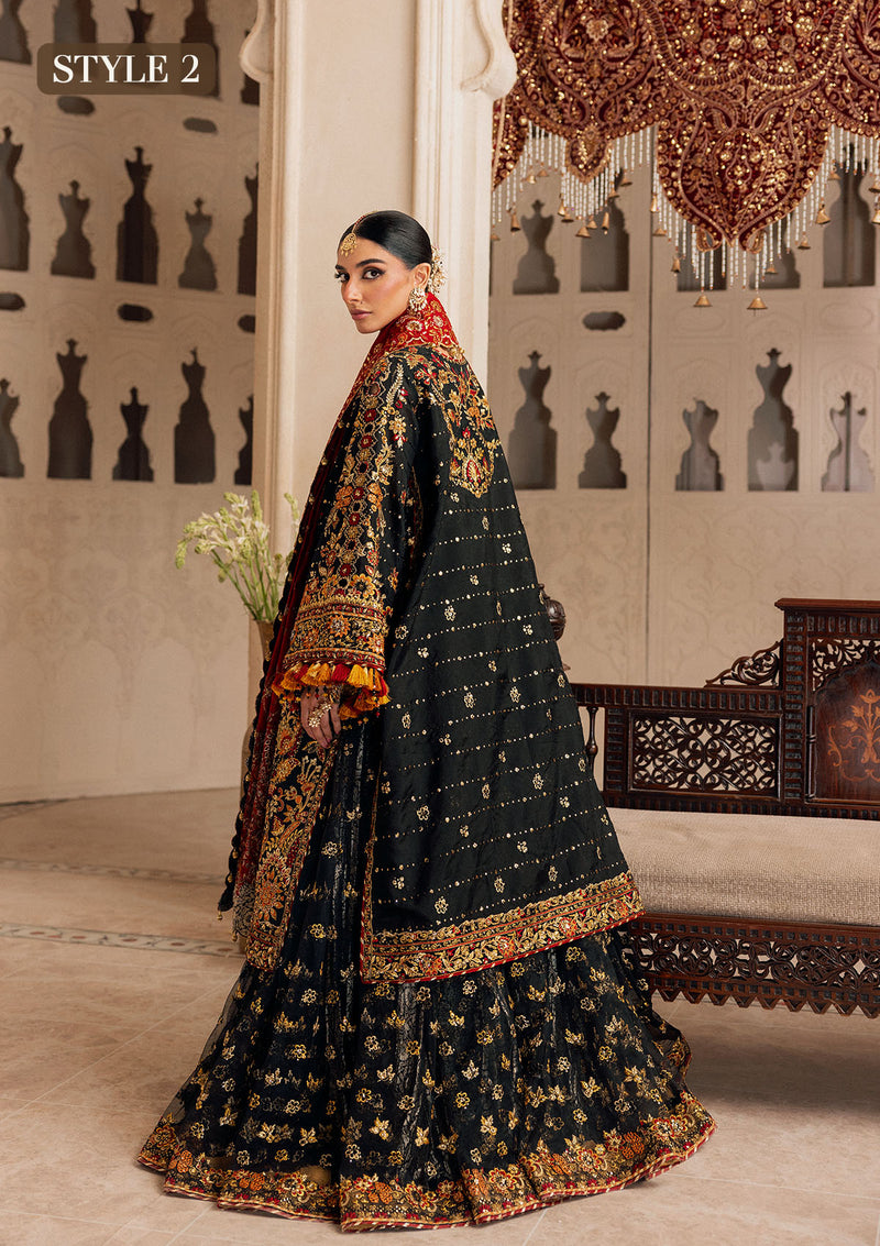Black Embroidered Kataan Silk Long Shirt with Farshi Gharara - Aik Atelier | Wedding Festive 26 | LOOK 06