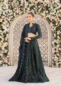 Aik Atelier Formals Vol-1 24 Look 1 – Bottle Green Pakistani Dress with intricate embroidery and embellishments. Shop elegant Asian dresses at Maria Faisal.