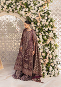 Aik Atelier Formals Vol-1 24 Look 4 – Plum Pakistani Dress with intricate embroidery and embellishments. Shop elegant Asian dresses at Maria Faisal.