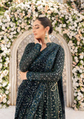 Aik Atelier Formals Vol-1 24 Look 1 – Bottle Green Pakistani Dress with intricate embroidery and embellishments. Shop elegant Asian dresses at Maria Faisal.