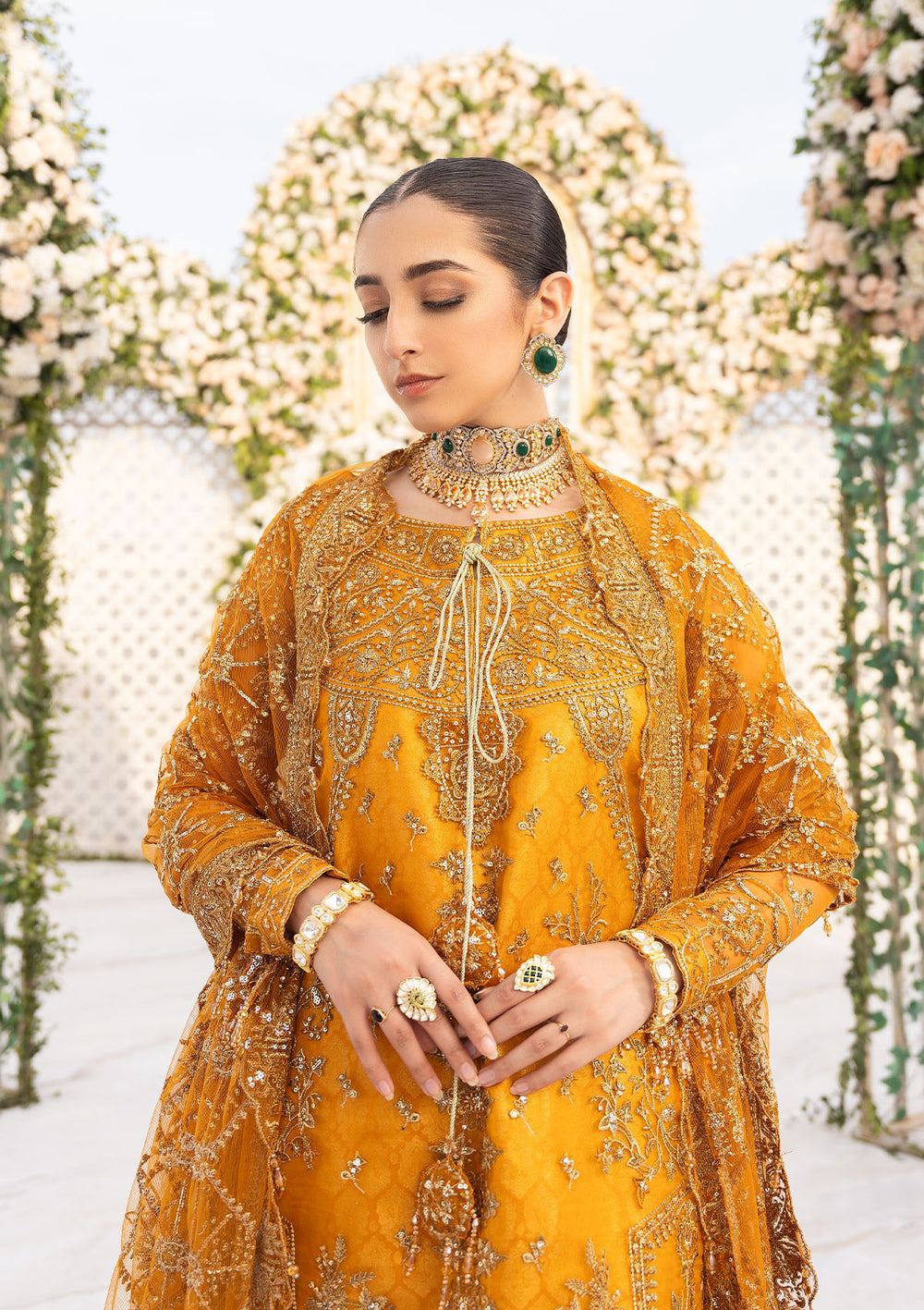 Aik Atelier Formals Vol-1 24 Look 5 – Rust Pakistani Dress with intricate embroidery and embellishments. Shop elegant Asian dresses at Maria Faisal.
