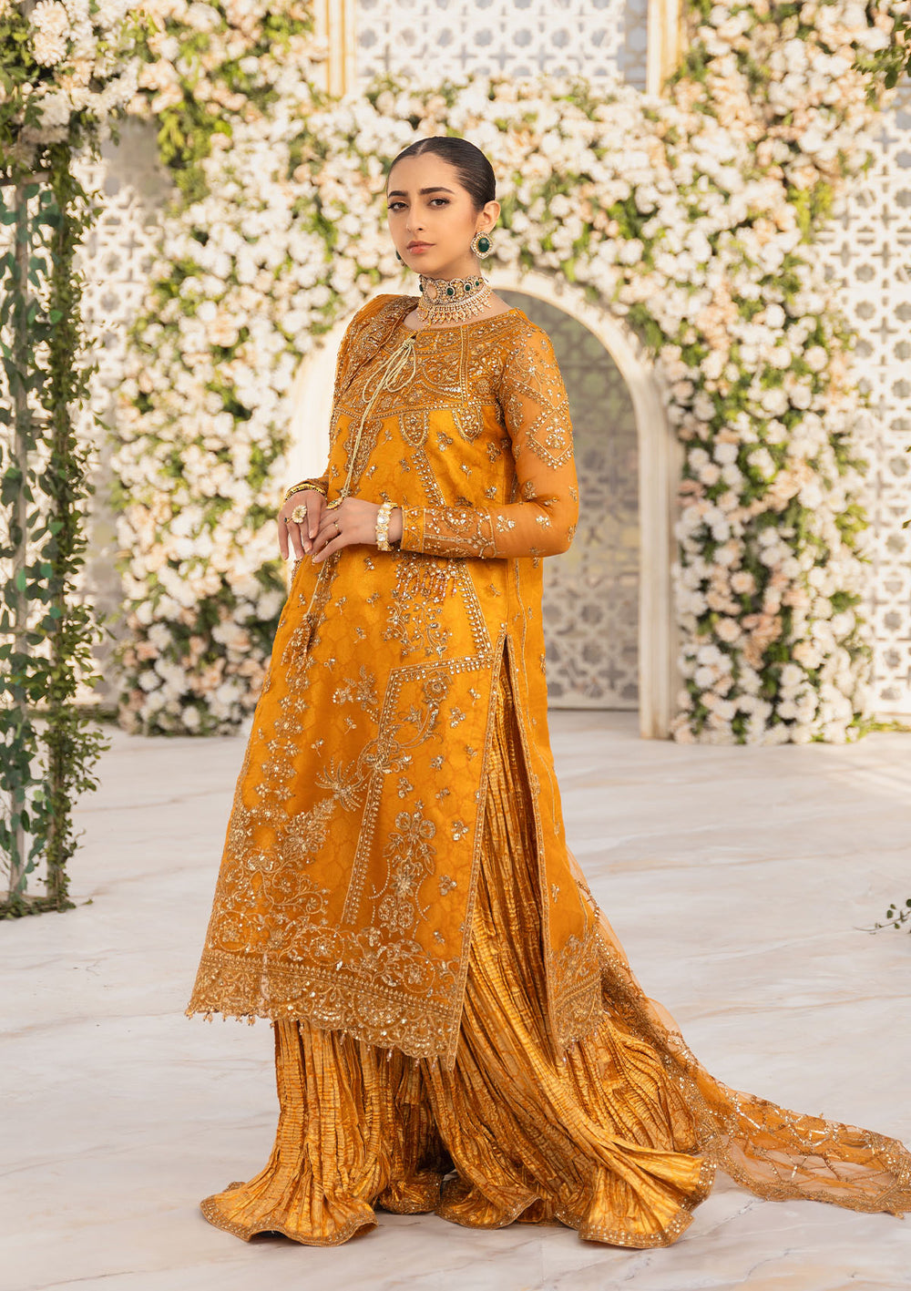 Aik Atelier Formals Vol-1 24 Look 5 – Rust Pakistani Dress with intricate embroidery and embellishments. Shop elegant Asian dresses at Maria Faisal.