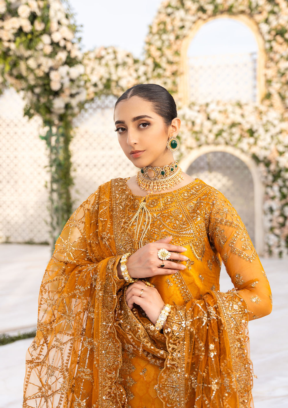 Aik Atelier Formals Vol-1 24 Look 5 – Rust Pakistani Dress with intricate embroidery and embellishments. Shop elegant Asian dresses at Maria Faisal.