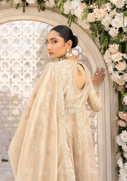 Aik Atelier Formals Vol-1 24 Look 6 - Light Gold Pakistani Dress with intricate embroidery and embellishments. Shop elegant Asian dresses at Maria Faisal.