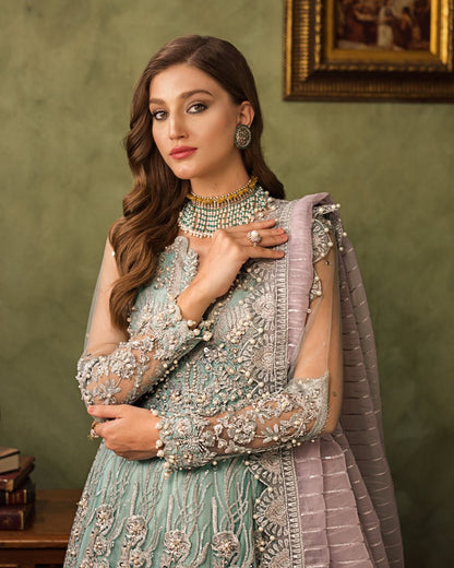 Ain | Aroosh Luxury Formals 24 | AR-89 CHASHM (Aqua Blue) - Designer Dress with Intricate embroidery and embellishments. Shop elegent wedding dress at Maria Faisal.