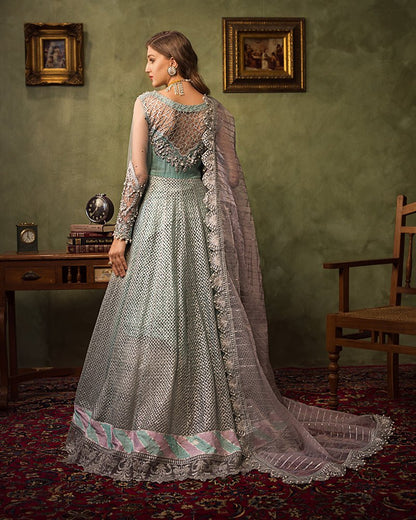 Ain | Aroosh Luxury Formals 24 | AR-89 CHASHM (Aqua Blue) - Designer Dress with Intricate embroidery and embellishments. Shop elegent wedding dress at Maria Faisal.