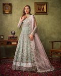 Ain | Aroosh Luxury Formals 24 | AR-89 CHASHM (Aqua Blue) - Designer Dress with Intricate embroidery and embellishments. Shop elegent wedding dress at Maria Faisal.