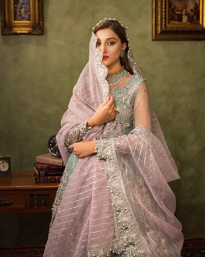 Ain | Aroosh Luxury Formals 24 | AR-89 CHASHM (Aqua Blue) - Designer Dress with Intricate embroidery and embellishments. Shop elegent wedding dress at Maria Faisal.