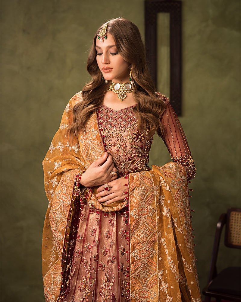 Ain | Aroosh Luxury Formals 24 | AR-90 MAH-E-ROOH (Maroon) - Designer Dress with Intricate embroidery and embellishments. Shop elegent wedding dress at Maria Faisal.