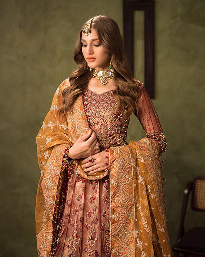 Ain | Aroosh Luxury Formals 24 | AR-90 MAH-E-ROOH (Maroon) - Designer Dress with Intricate embroidery and embellishments. Shop elegent wedding dress at Maria Faisal.