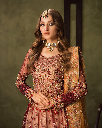 Ain | Aroosh Luxury Formals 24 | AR-90 MAH-E-ROOH (Maroon) - Designer Dress with Intricate embroidery and embellishments. Shop elegent wedding dress at Maria Faisal.