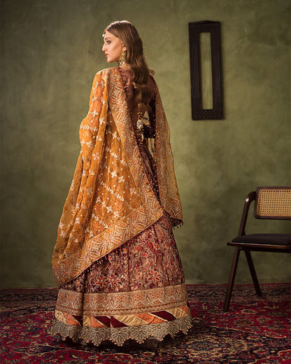 Ain | Aroosh Luxury Formals 24 | AR-90 MAH-E-ROOH (Maroon) - Designer Dress with Intricate embroidery and embellishments. Shop elegent wedding dress at Maria Faisal.