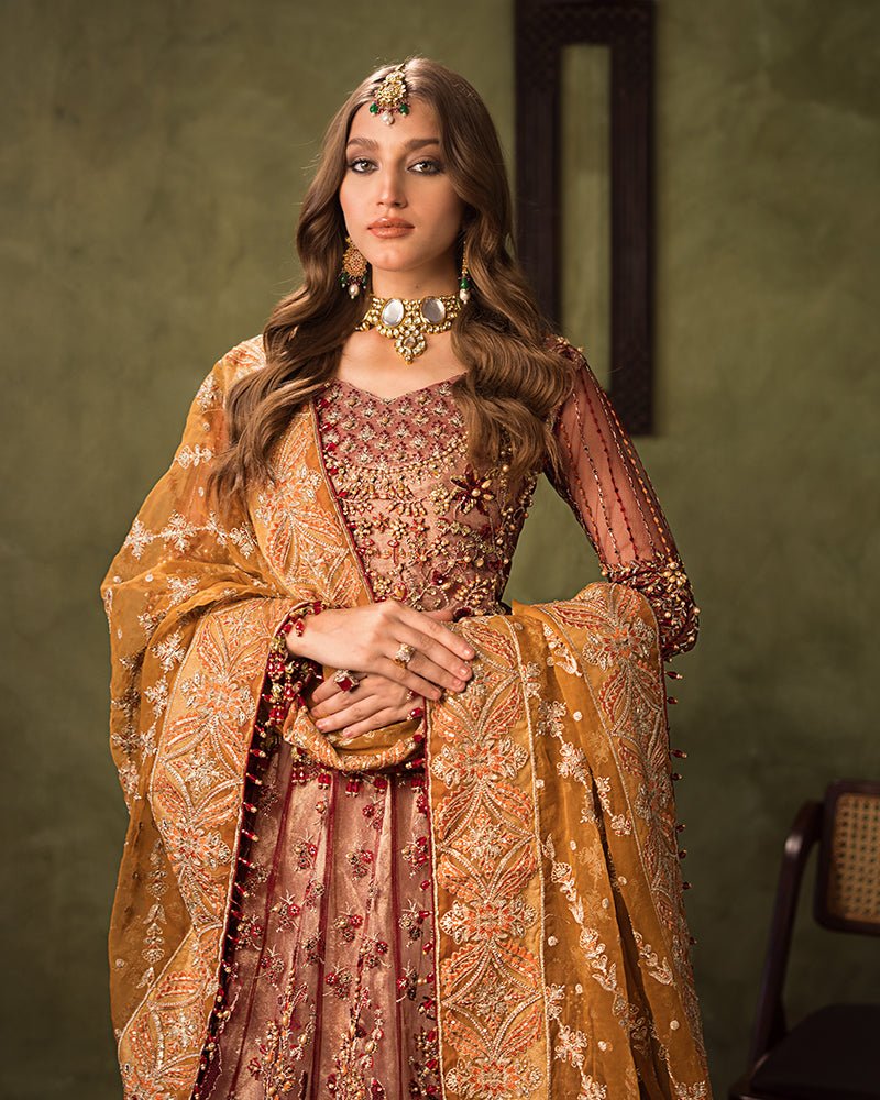 Ain | Aroosh Luxury Formals 24 | AR-90 MAH-E-ROOH (Maroon) - Designer Dress with Intricate embroidery and embellishments. Shop elegent wedding dress at Maria Faisal.