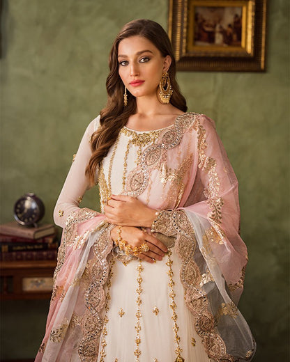 Ain | Aroosh Luxury Formals 24 | AR-91 NOOR-E-NAZAR (Off White) - Designer Dress with Intricate embroidery and embellishments. Shop elegent wedding dress at Maria Faisal.