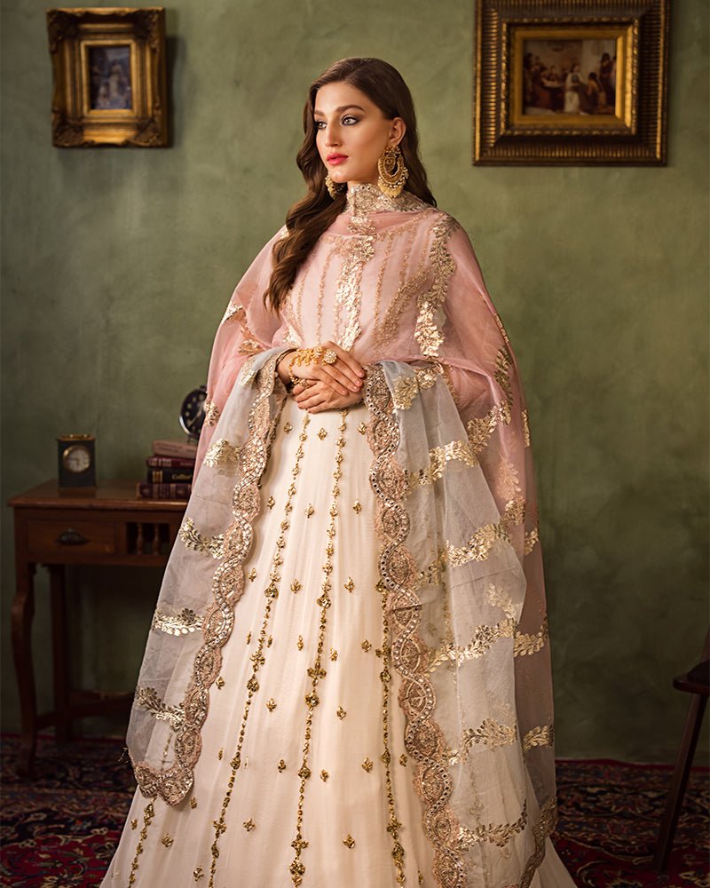Ain | Aroosh Luxury Formals 24 | AR-91 NOOR-E-NAZAR (Off White) - Designer Dress with Intricate embroidery and embellishments. Shop elegent wedding dress at Maria Faisal.