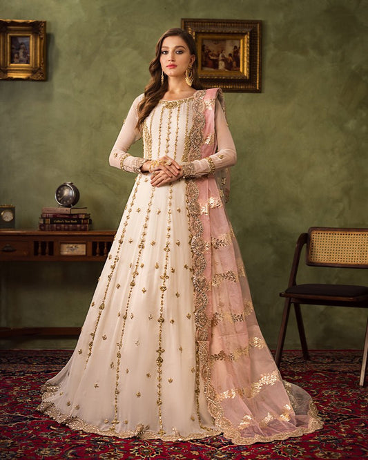 Ain | Aroosh Luxury Formals 24 | AR-91 NOOR-E-NAZAR (Off White) - Designer Dress with Intricate embroidery and embellishments. Shop elegent wedding dress at Maria Faisal.