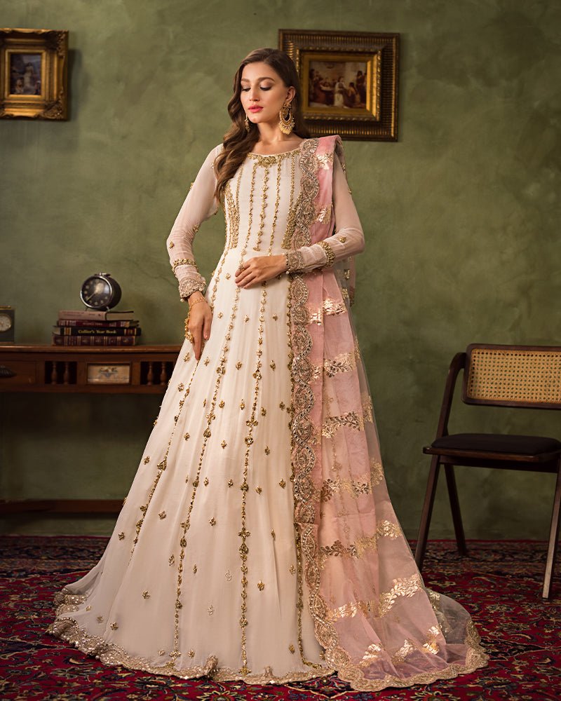 Ain | Aroosh Luxury Formals 24 | AR-91 NOOR-E-NAZAR (Off White) - Designer Dress with Intricate embroidery and embellishments. Shop elegent wedding dress at Maria Faisal.