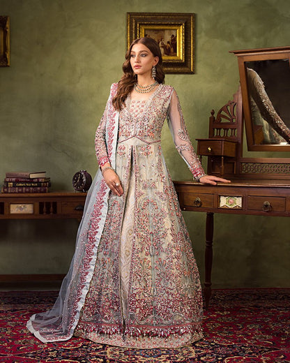 Ain | Aroosh Luxury Formals 24 | AR-93 ALEESHA (Ice Grey) - Designer Dress with Intricate embroidery and embellishments. Shop elegent wedding dress at Maria Faisal.