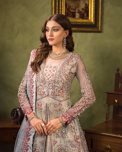 Ain | Aroosh Luxury Formals 24 | AR-93 ALEESHA (Ice Grey) - Designer Dress with Intricate embroidery and embellishments. Shop elegent wedding dress at Maria Faisal.