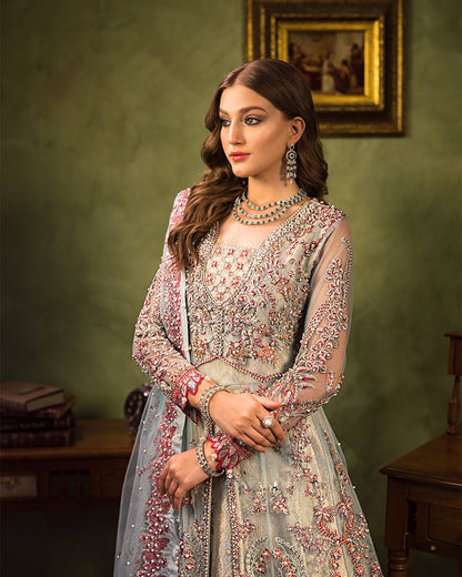 Ain | Aroosh Luxury Formals 24 | AR-93 ALEESHA (Ice Grey) - Designer Dress with Intricate embroidery and embellishments. Shop elegent wedding dress at Maria Faisal.